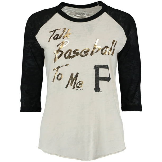 Pittsburgh Pirates Majestic Threads Women's Talk Baseball To Me T-Shirt - Cream/Black