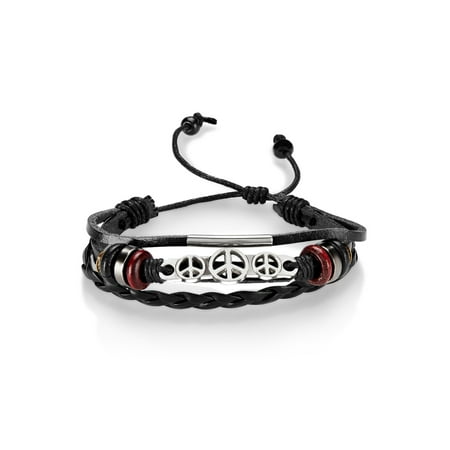 Coastal Jewelry Peace Accent Triple Strand Adjustable Leather Bracelet