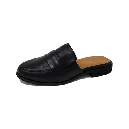 NYLA Womens Culverr Leather Slide On Loafer Mule Black 7 Medium (B M)