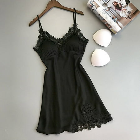 

Cathalem Satin Chemise Medium Pad Dress Sleepwear Lace Robe Underwear Nightwear Lingerie Women Overnight Delivery Underwear Black Large
