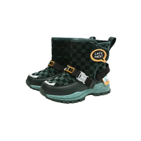Difumos Unisex Kids Non-Slip Hook And Loop Winter Shoes Platform Hiking Comfort Snow Boots Green 11.5C