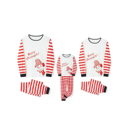 Huakaishijie Christmas Pajamas for Family Print Top and Striped Pants Sleepwear Matching PJ s Sets