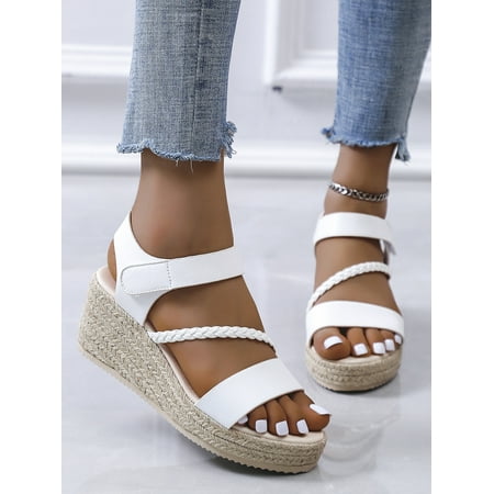Braided Detail Ankle Strap Espadrille Wedge Sandals Women‘s Footwear