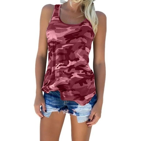 Sexy Tank Tops For Women Plus Size Round Neck Camouflage Print Sleeveless Vest Casual Loose Summer T Shirt Blouse Tops