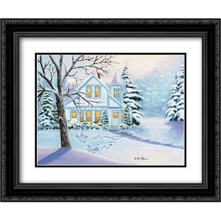 Christmas Snow Angels 2x Matted 24x20 Black Ornate Framed Art Print by Peterson, Julie