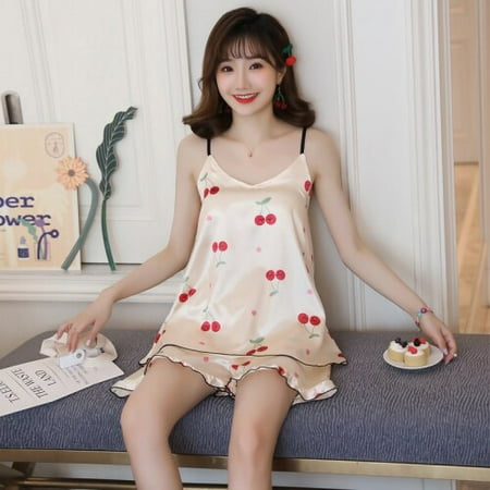 DanceeMangoo WAVMIT Summer Sleepwear Set New Thin Silk Sling Shorts Dee Sexy Pajama Set Sling Womens Home Cloth Print Pyjamas with Chest Pad
DanceeMangoo WAVMIT Summer Sleepwear Set New Thin Silk Sling Shorts Dee Sexy Pajama Set Sling Womens Home Cloth Print Pyjamas with Chest Pad