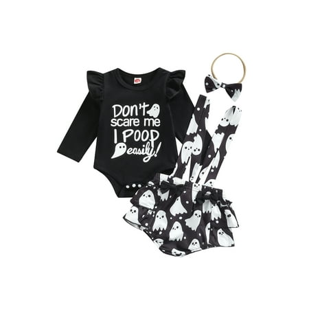 Frobukio 3Pcs Toddler Baby Girls Halloween Shorts Sets Letter Ghost Print Long Sleeve Romper + Suspender Culottes + Headband Black 12-18 Months
Frobukio 3Pcs Toddler Baby Girls Halloween Shorts Sets Letter Ghost Print Long Sleeve Romper + Suspender Culottes + Headband Black 12-18 Months