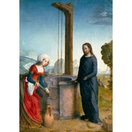 Christ and the Samaritan Woman by Juan de Flandes (1496-1519) Paris Musee du Louvre Stretched Canvas - Juan de Flandes (24 x 36)