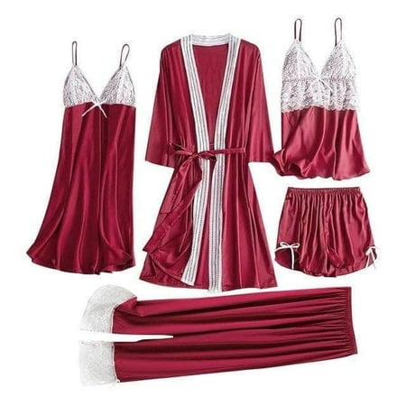 5Pcs Sexy Women Pajamas Sets Ladies Satin Lace Trousers Shorts Nightdress Robe Pajamas Lingerie
5Pcs Sexy Women Pajamas Sets Ladies Satin Lace Trousers Shorts Nightdress Robe Pajamas Lingerie