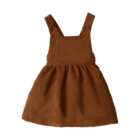 KIMI BEAR Infant Girls Dress 18 Months Infant Girls Summer Dress 24 Months Infant Girls Casual Brown Corduroy Sleeveless Dress