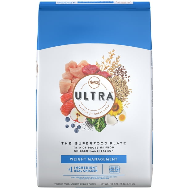 NUTRO ULTRA Adult Weight Management High Protein Natural Dry Dog Food for Weight Control with a Trio of Proteins from Chicken, Lamb and Salmon, 15 lb. Bag