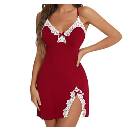 YUUZONE Women Lingerie Lace Split Nightgown Summer Dress Night Dress Sleepwear