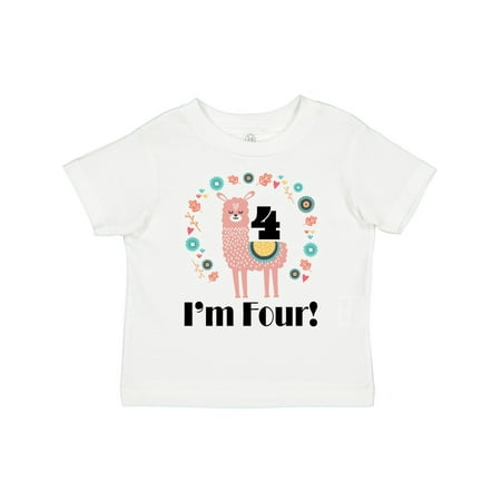 Inktastic 4th Birthday Llama for Girl Gift Toddler Toddler Girl T-Shirt