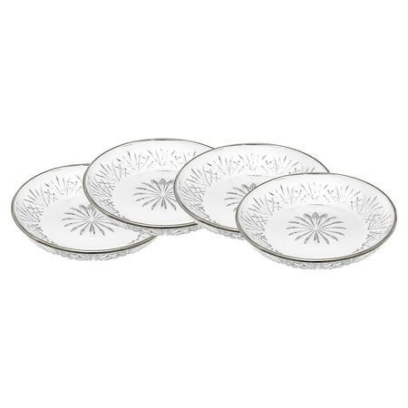 WBTAYB Dessert Plates - Clear with Silver Band Dublin Set of 4