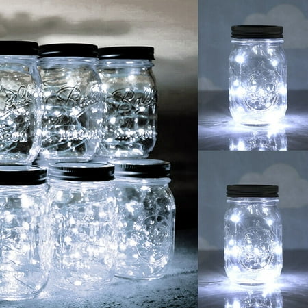 30x LED Solar Powered Mason Jar Lids Light Outdoor Landscape Decor Lamp+Hanger