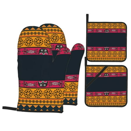 Oven Mitts and Pot Holders Set Baking 4-Piece Set for Kitchen for Outdoor BBQ Mitts Heat Resistant Cooking African Exotic Pattern
Oven Mitts and Pot Holders Set Baking 4-Piece Set for Kitchen for Outdoor BBQ Mitts Heat Resistant Cooking African Exotic Pattern