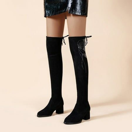NEGJ Ladies Fashion Solid Color Flock Butterfly Rhinestone High Heel Stretch Over Knee Boots
NEGJ Ladies Fashion Solid Color Flock Butterfly Rhinestone High Heel Stretch Over Knee Boots