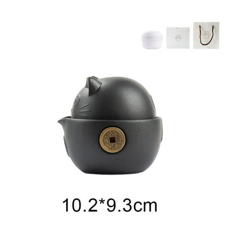 Cat Series Travel Portable Ceramic Tea Set with Tea Pot Tea Cups Travel Bag for Office Home Travel
