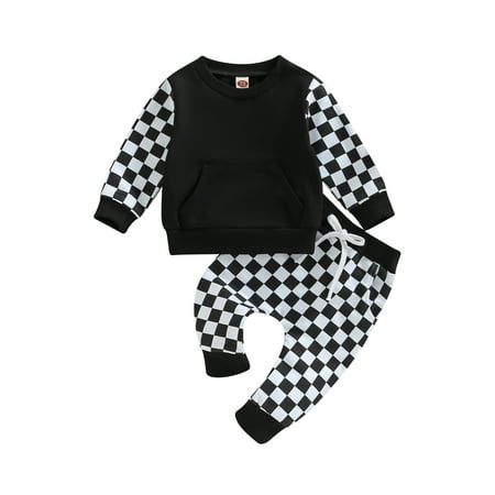 Calsunbaby Toddler Baby Boy Girl Checkerboard Plaid Hoodie Sweatshirt Tops Elastic Waist Pants Set 2PCS Outfit Black 0-6 Months
Calsunbaby Toddler Baby Boy Girl Checkerboard Plaid Hoodie Sweatshirt Tops Elastic Waist Pants Set 2PCS Outfit Black 0-6 Months
