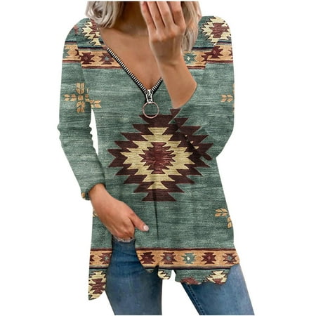Womens Aztec Print Tops Long Sleeve Loose V-neck Half Zip Pullover Casual Tee T-shirt Blouse to Wear with Jeans
Womens Aztec Print Tops Long Sleeve Loose V-neck Half Zip Pullover Casual Tee T-shirt Blouse to Wear with Jeans