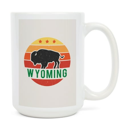 15 fl oz Ceramic Mug Wyoming Sun and Bison Contour Dishwasher & Microwave Safe
