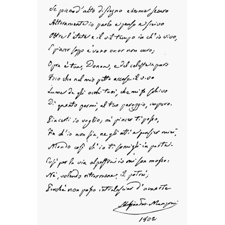 Alessandro Manzoni N(1785-1873) Italian Novelist And Poet Autograph Manuscript Of A Poem Written By Manzoni In 1802 Rolled Canvas Art - (24 x 36)