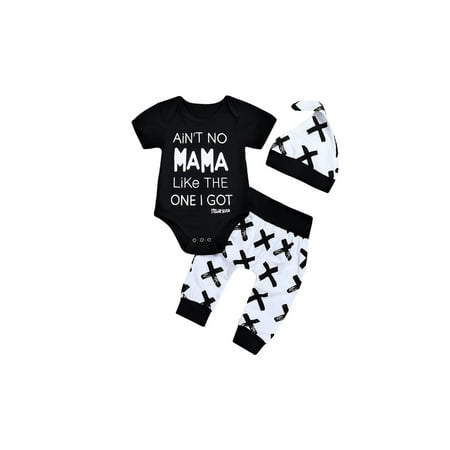 Linlinchuli Newborn Baby Girls Boys Short Sleeve Mama Print Romper Jumpsuit Bodysuit+Long Pants+Hat 3Pcs Outfits Set
Linlinchuli Newborn Baby Girls Boys Short Sleeve Mama Print Romper Jumpsuit Bodysuit+Long Pants+Hat 3Pcs Outfits Set
