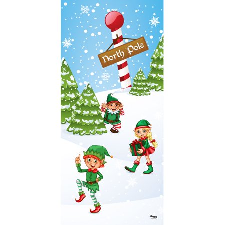 80" x 36" Red and Green North Pole Elves Christmas Front Door Banner Mural Sign Decoration