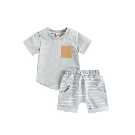 Wassery Toddler Baby Boys Summer Outfits Short Sleeve Crew Neck T-shirt and Casual Striped Elastic Shorts 2Pcs Set 0-4T
Wassery Toddler Baby Boys Summer Outfits Short Sleeve Crew Neck T-shirt and Casual Striped Elastic Shorts 2Pcs Set 0-4T