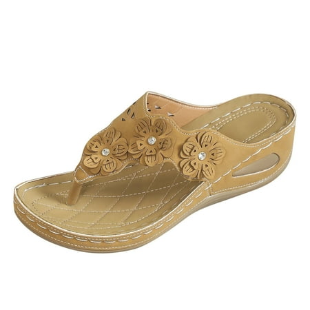 Sandals Women Women Wedge Heeled Flip Flops Retro Flower Flip Flop Wedge Heeled Flip Flops Women Wedge Sandals for Women Pu Khaki 42
Sandals Women Women Wedge Heeled Flip Flops Retro Flower Flip Flop Wedge Heeled Flip Flops Women Wedge Sandals for Women Pu Khaki 42