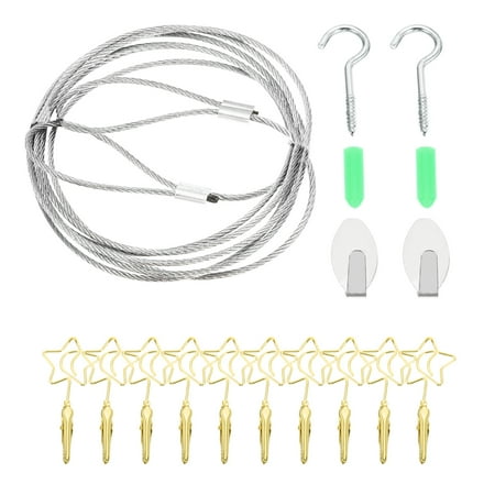 Uxcell 5.3 Ft Steel Wall Hanging Photo Display Cable Wire with 10 Star Shape Clips 1 Pack Metal Gold Tone
Uxcell 5.3 Ft Steel Wall Hanging Photo Display Cable Wire with 10 Star Shape Clips 1 Pack Metal Gold Tone