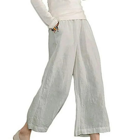 YanHoo Women s Baggy Linen Pants Loose Wide Leg Cropped Trouser