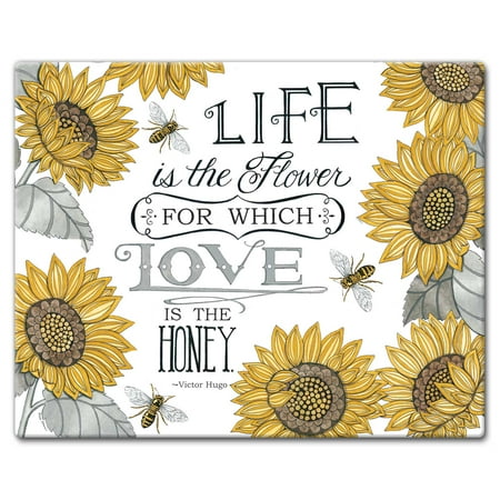 CounterArt Honey Bees 3mm Heat Tolerant Glass Cutting Board 15 by 12