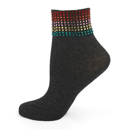 MeMoi Women s Multicolor Rhinestone Cotton Blend Anklet Sock - Mens - Male