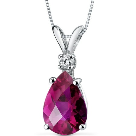 Peora 2.50 Carat T.G.W. Pear-Cut Created Ruby and Diamond Accent 14kt White Gold Pendant, 18