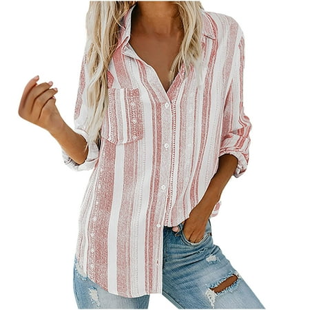Ziloco Womens Fashion V Neck Striped Roll Up Sleeve Button Down Blouses Tops With Pocket Loose Shirt long sleeve maternity dress tank tops Pink XXL
Ziloco Womens Fashion V Neck Striped Roll Up Sleeve Button Down Blouses Tops With Pocket Loose Shirt long sleeve maternity dress tank tops Pink XXL