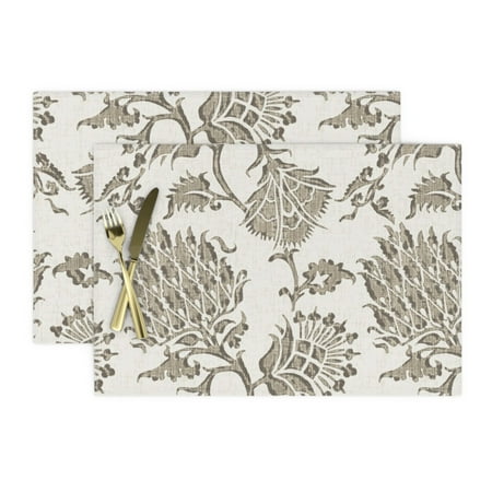 Cloth Placemats French Floral Damask Modern Taupe Set of 2