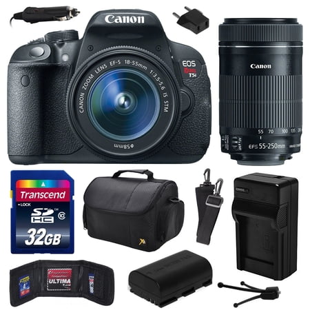 Canon EOS Rebel T5i Digital SLR with 18-55mm STM and EF-S 55-250mm f\/4-5.6 IS STM Lens includes 32GB Memory, Large Case, Battery, Charger, Memory Card Wallet, Cleaning Kit (32GB Value Bundle) 8595B003 Canon EOS Rebel T5i Digital SLR with 18-55mm STM and EF-S 55-250mm f\/4-5.6 IS STM Lens includes 32GB Memory, Large Case, Battery, Charger, Memory Card Wallet, Cleaning Kit (32GB Value Bundle) 8595B003