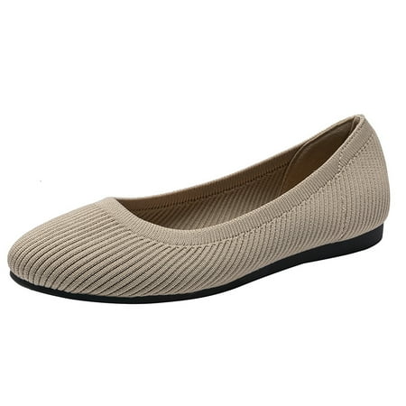 Women‘s Breathable Knit Flat Shoes Closed Toe Slip-on Comfy Casual Shoes Women‘s Solid Color Cozy Shoes