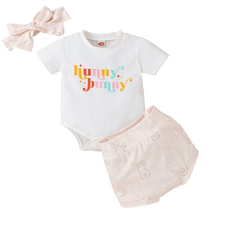 Kids Sweatpants Girls Toddler Girls Easter Short Sleeve Letter Prints Romper Rabbit Shorts With Headband 3PCS Outfits Clothes Set
Kids Sweatpants Girls Toddler Girls Easter Short Sleeve Letter Prints Romper Rabbit Shorts With Headband 3PCS Outfits Clothes Set
