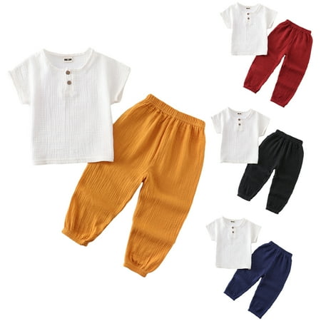 WOLLED 12M-8Y Toddler Kids Boys Girls Cotton Linen Short Sleeve Pullover Tops Long Pants Set Baby Summer Casual Solid Color Suit Outfit
WOLLED 12M-8Y Toddler Kids Boys Girls Cotton Linen Short Sleeve Pullover Tops Long Pants Set Baby Summer Casual Solid Color Suit Outfit