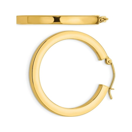 Designer 14K Yellow Gold 3Mm Polished Square Hoop Earrings (Length=30) (Width=3.00) Made In Peru -Jewelry By Sweet Pea Creations