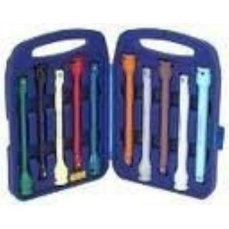 10 piece 1/2 inch torque limiting extension bar set with carrying case color coded and engraved with ft. lb. settings
10 piece 1/2 inch torque limiting extension bar set with carrying case color coded and engraved with ft. lb. settings
