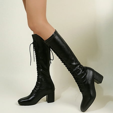 TALKVE Ladies Fashion British Style Solid Color Leather Lace Up Thick High Heel Boots
TALKVE Ladies Fashion British Style Solid Color Leather Lace Up Thick High Heel Boots