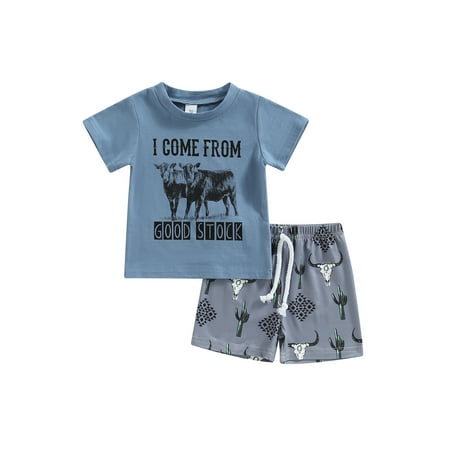 Qtinghua 2PCS Toddler Baby Boy Clothes Cow Print Short Sleeve T-Shirt Top with Shorts Summer Outfits Blue 12-18 Months
Qtinghua 2PCS Toddler Baby Boy Clothes Cow Print Short Sleeve T-Shirt Top with Shorts Summer Outfits Blue 12-18 Months