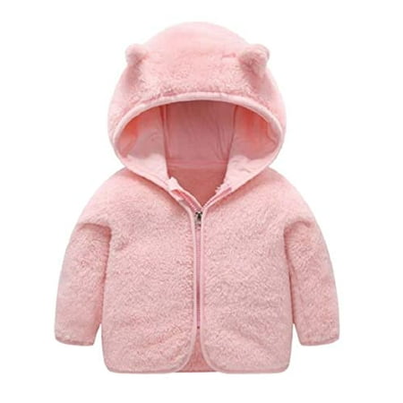 Styles I Love Unisex Infant Baby Boys Girls Plush Fleece 3D Bear Ear Hooded Zipper Jacket Autumn Winter Sherpa Coat (Pink 6 Months)