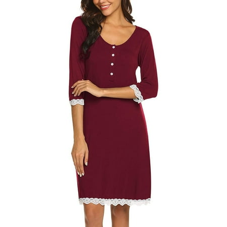 Women Maternity Nightgown Breastfeeding Sleepwear Buttons Lace 3/4 Sleeve Nursing Dress
Women Maternity Nightgown Breastfeeding Sleepwear Buttons Lace 3/4 Sleeve Nursing Dress