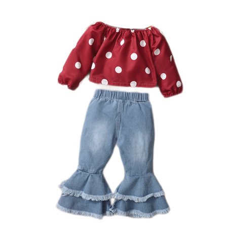 Kucnuzki 6 Months Baby Girl Fall-Winter Outfits Pants Sets 9 Months Long Sleeve Dot Prints One Shoulder Tops Elastic Denim Trumpet Pants 2PCS Set Red
Kucnuzki 6 Months Baby Girl Fall-Winter Outfits Pants Sets 9 Months Long Sleeve Dot Prints One Shoulder Tops Elastic Denim Trumpet Pants 2PCS Set Red