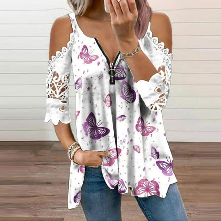 Women Casual Zipper Pullover Tops Plus Size Lace Splicing Half Sleeve Blouse Tops V-Neck Elegant Hollow Out Shoulder T-Shirt
Women Casual Zipper Pullover Tops Plus Size Lace Splicing Half Sleeve Blouse Tops V-Neck Elegant Hollow Out Shoulder T-Shirt