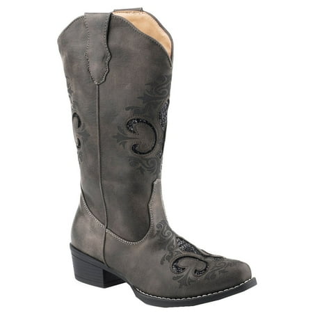 Roper Womens Riley Fleur De Lis Snip Toe Boots Mid Calf Low Heel 1-2